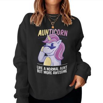 Aunticorn Like Normal But More Awesome Cute Unicorn Aunt Women Crewneck Graphic Sweatshirt - Thegiftio UK