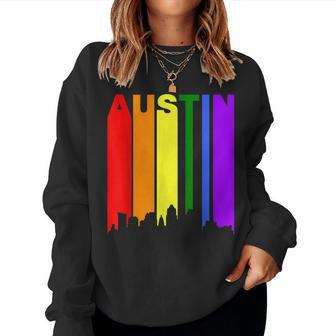 Austin Texas Lgbtq Gay Pride Rainbow Skyline Women Sweatshirt | Mazezy