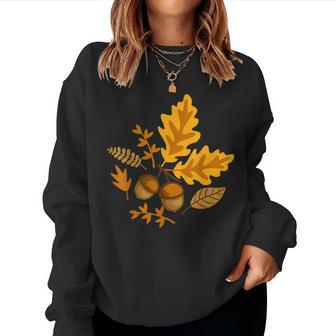 Autumn Leaves And Acorns Fall For Thanksgiving Cute Women Sweatshirt | Mazezy