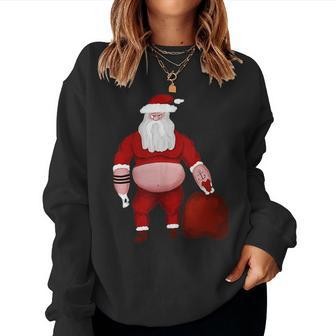 Awesome Fat Santa With Anchor Tattoo Biker Christmas Women Sweatshirt | Mazezy