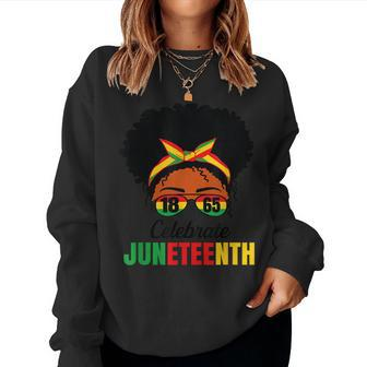 Awesome Messy Bun Celebrate Junenth Black History Women Women Crewneck Graphic Sweatshirt - Seseable
