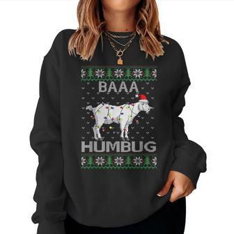 Baaa Humbug Goat Santa Hat Christmas Lights Ugly Sweater Women Sweatshirt - Seseable