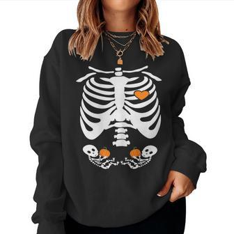 Baby Skeleton Halloween Twins Pregnancy Announcement Women Sweatshirt | Mazezy