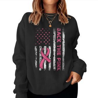 Back The Pink Ribbon Flag Breast Cancer Warrior Women Sweatshirt - Seseable