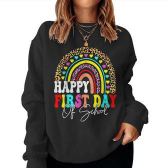 Back To School Funny Happy First Day Of School For Teachers Women Crewneck Graphic Sweatshirt - Seseable