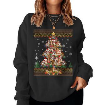 Basset Hound Dog Christmas Tree Ugly Christmas Sweater Women Sweatshirt - Seseable