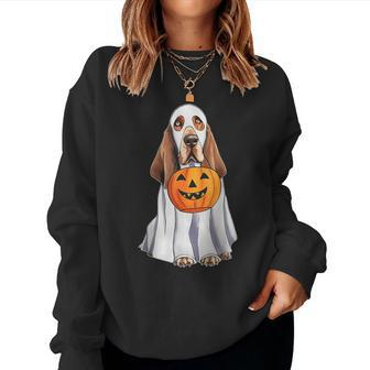 Basset Hound Ghost Pumpkin Halloween Costume Fall Women Sweatshirt - Monsterry