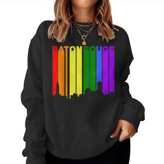 Baton Rouge Louisiana Lgbtq Gay Pride Rainbow Skyline Women Sweatshirt | Mazezy
