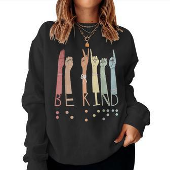 Be Kind Sign Braille Language Visually Impaired Awareness Women Crewneck Graphic Sweatshirt - Monsterry DE