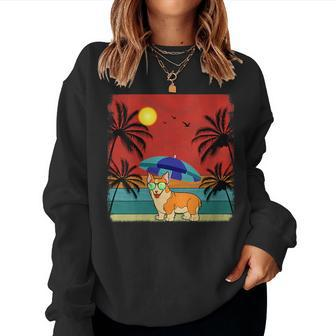Beach Coconut Tree Retro Graphic Welsh Corgi Lovers Summer Women Sweatshirt | Mazezy