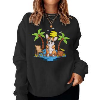 Beach Corgi Summer Surfing Dog Lovers Travel Vacation Women Sweatshirt | Mazezy