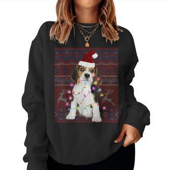 Beagle Christmas Lights Ugly Sweater Dog Lover Women Sweatshirt - Seseable