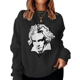 Beethoven Black And White Face For Musicians Women Sweatshirt | Mazezy