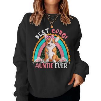 Best Corgi Auntie Ever Cute Rainbow Flowers Dog Lover Women Sweatshirt | Mazezy