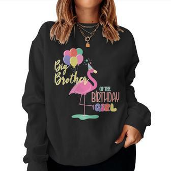 Big Brother Of The Birthday Girl Flamingo Matching Family Women Sweatshirt | Mazezy