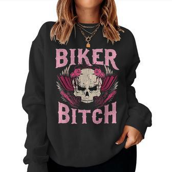 Biker Bitch Skull Motorcycle Wife Sexy Babe Chick Lady Rose Women Sweatshirt | Mazezy CA