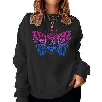 Bisexual Pentagram Pagan Bi Pride Skull Butterfly Goth Witch Women Sweatshirt | Mazezy