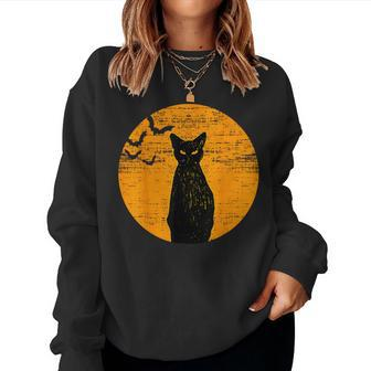 Black Cat Scary Cat Pumpkin Moon Halloween Women Sweatshirt - Monsterry UK