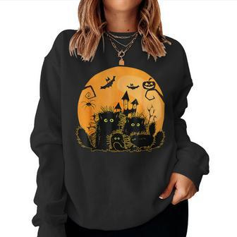 Black Cat Pumpkin Moon Halloween Costume Cat Lover Women Sweatshirt - Seseable