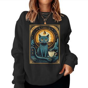 Black Coffee Cat Tarot Card Occult For Coffee Lovers Women Sweatshirt | Mazezy
