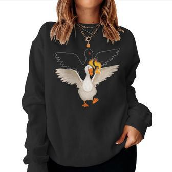 Black White Goose Goodness Evil Angel Devil Women Sweatshirt | Mazezy
