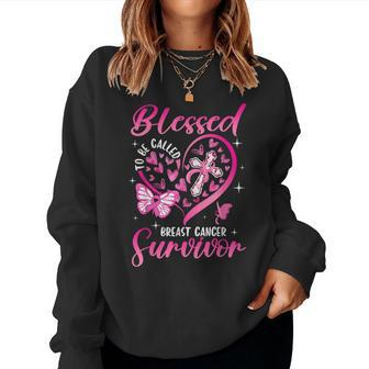 Blessed To Be Called Breast Cancer Survivor Heart Butterfly Women Sweatshirt | Mazezy