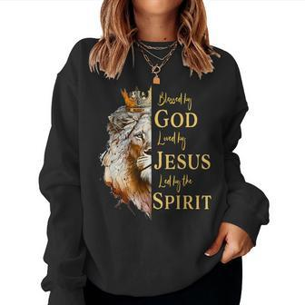 Blessed By God Loved By Jesus Lion Women Sweatshirt - Seseable