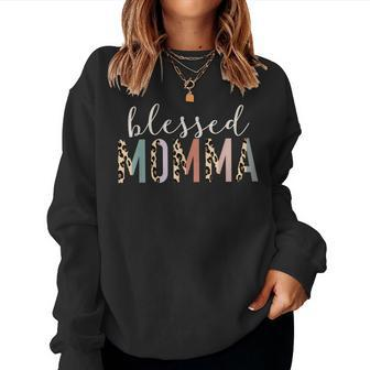 Blessed Momma Cute Leopard Print Women Crewneck Graphic Sweatshirt - Thegiftio UK
