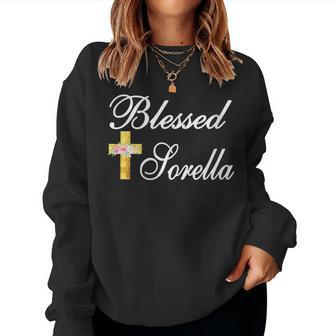 Blessed Sorella Italian Sister Floral Cross Christian Women Sweatshirt | Mazezy
