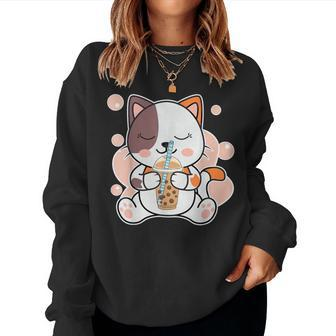 Boba Tea Cat Neko Anime Bubble Tea Girls Kawaii Women Sweatshirt | Mazezy