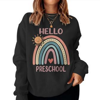 Boho Rainbow Heart For Teachers Women Hello Preschool Sweatshirt | Mazezy