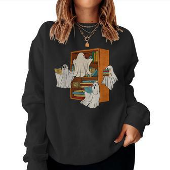 Boo Books Ghost Librarian Halloween Teacher Reading Lover Women Sweatshirt - Seseable
