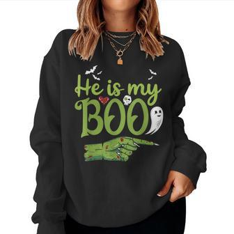 He Is My Boo Halloween Costume Zombie Matching Couple Women Sweatshirt - Monsterry CA