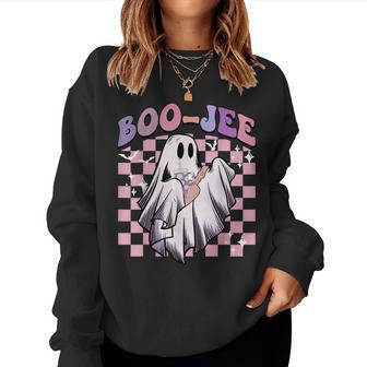 Boo Jee Ghost Groovy Happy Halloween Spooky Season Women Sweatshirt | Mazezy
