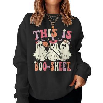 This Is Boo-Sheet Halloween Ghost Costume Retro Groovy Women Sweatshirt - Seseable