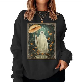 The Boo Tarot Card Floral Halloween Ghost In The Forest Women Sweatshirt - Seseable