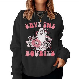 Boobees Breast Cancer Boho Groovy Ghost Save The Boo Bees Women Sweatshirt - Seseable