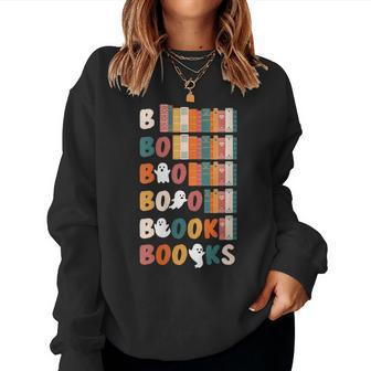Boooks Ghosts Halloween Teacher Book Library Reading Women Sweatshirt | Mazezy
