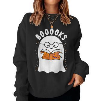 Booooks Cute Ghost Book Reading Halloween Teacher Booklover For Teacher Women Sweatshirt | Mazezy