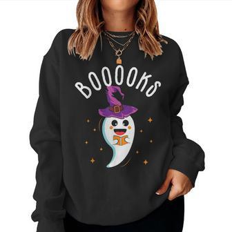 Booooks Halloween Cute Ghost Book Teacher Reading For Teacher Women Sweatshirt | Mazezy