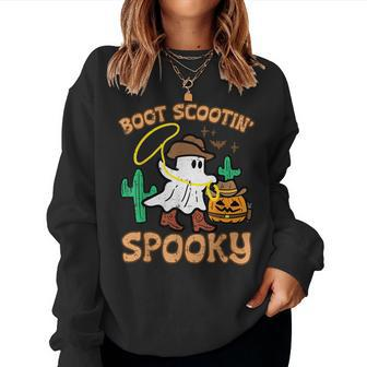 Boot Scootin' Spooky Ghost Cowboy Halloween Women Sweatshirt - Monsterry