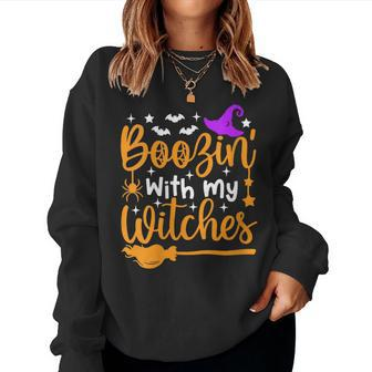 Boozin With My Witches Witch Halloween Party Women Sweatshirt - Thegiftio UK