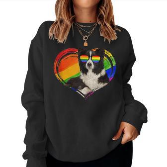 Border Collie Dog Lover Rainbow Heart Gay Pride Lgbt Women Sweatshirt | Mazezy