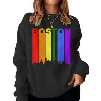 Boston Massachusetts Lgbtq Gay Pride Rainbow Skyline Women Sweatshirt | Mazezy