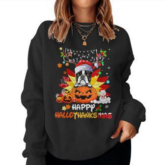 Boston Terrier Dog Halloween And Merry Christmas Women Sweatshirt - Monsterry AU