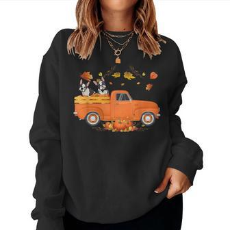 Boston Terrier Pumpkin Truck Fall Thanksgiving Halloween Fall Thanksgiving Women Sweatshirt | Mazezy