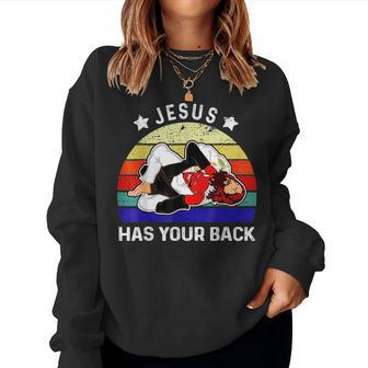 Brazilian Jiu Jitsu Jesus Jesus Has Your Back Women Crewneck Graphic Sweatshirt - Seseable