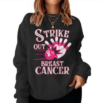 Breast Cancer Awareness Bowling Strike Out Pink Ribbon Women Sweatshirt - Seseable