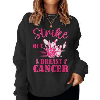 Breast Cancer Awareness Bowling Strike Out Pink Ribbon Women Sweatshirt | Mazezy