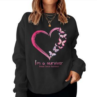 Breast Cancer Awareness Pink Butterfly Heart I'm A Survivor Women Sweatshirt - Monsterry CA